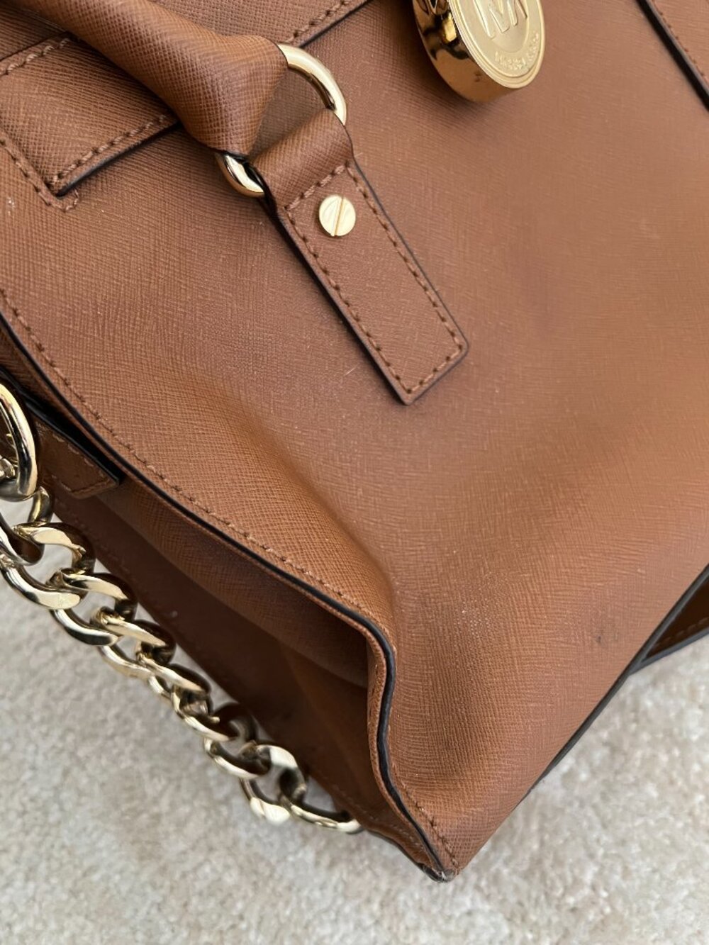 Michael Kors Hamilton Brown Leather Satchel Bag - Picture 9 of 15